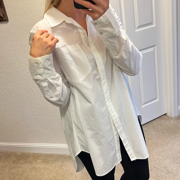 🌺RACHEL Rachel Roy 🌺 White Long Sleeve Button Up size M Cotton Blend NWT - Picture 8 of 9